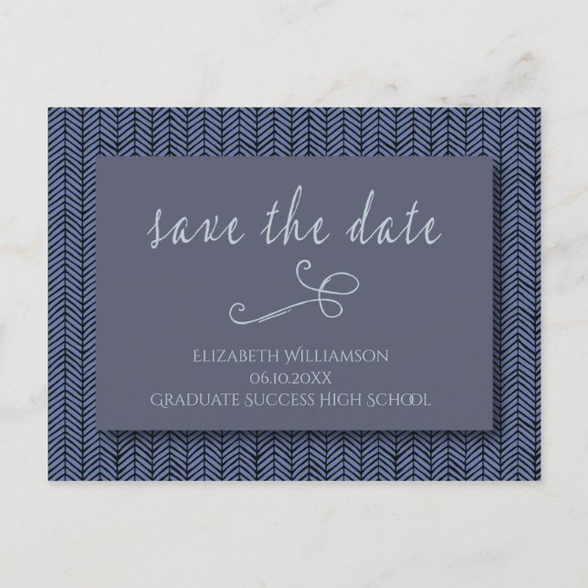 Graduation Save The Date Modern Abstract Blue Postcard (Front)