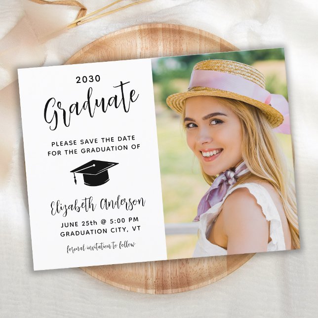 Graduation Save The Date Modern Photo Invitation  Postcard (Creator Uploaded)