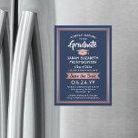 Graduation Save the Date Navy Blue Pink Rose Gold Magnetic Invitation<br><div class="desc">Share the joyful news of your upcoming graduation party with these elegant navy blue, white and pink save the date magnetic invitations. All text is simple to customize. Magnetic back makes them easy for family and friends to display. Design features rose gold faux metallic foil, handwritten style script calligraphy, and...</div>
