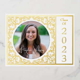Graduation Save The Date Photo Gold Foil Holiday Postcard
