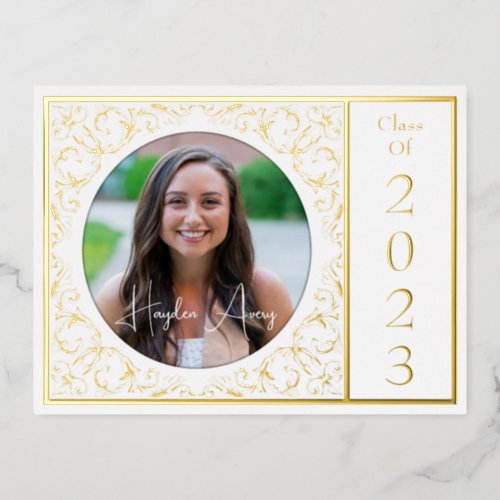 Graduation Save The Date Photo Gold Foil Holiday Postcard