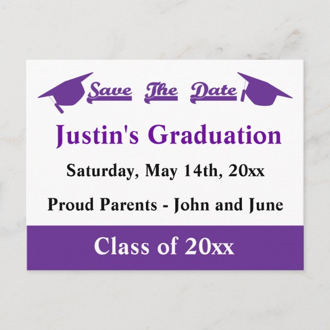 Graduation Save The Date Purple Announcement Postcard (Front)