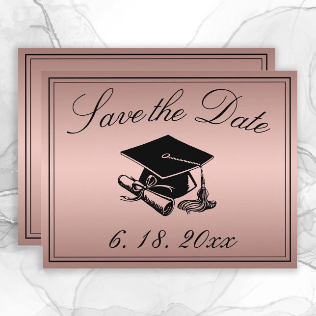 Graduation Save the Date Rose Gold Cap Diploma Announcement (Rose Gold Save the Date Graduation Announcement)