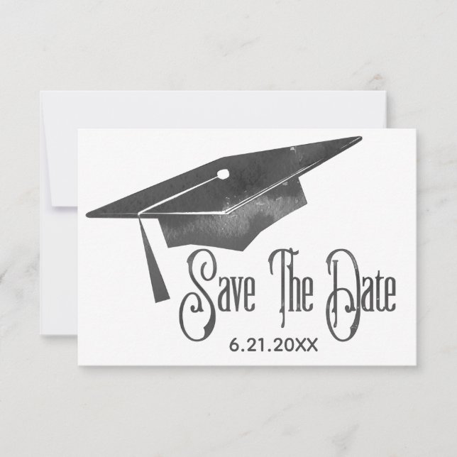 Graduation Save The Date Simple Modern Black Grad (Front)