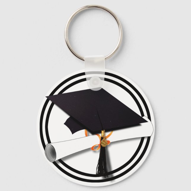 Graduation School Colors Black and White Keychain (Front)