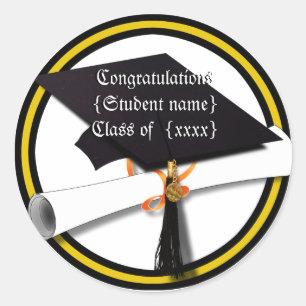 Graduation School Colors Gold And Black Classic Round Sticker