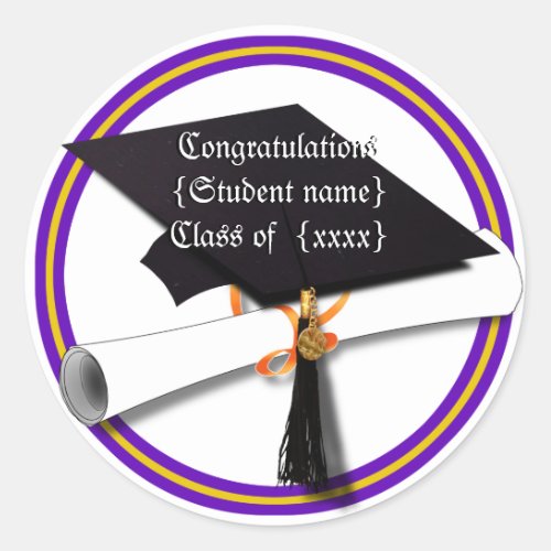 Graduation School Colors Purple and Gold Classic Round Sticker