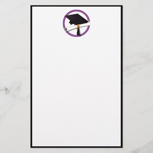Graduation School Colors Purple and Gold Stationery (Front)