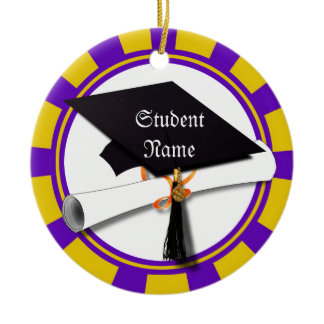 Graduation School Colors Purple and Gold (ZOOM!) Ceramic Ornament