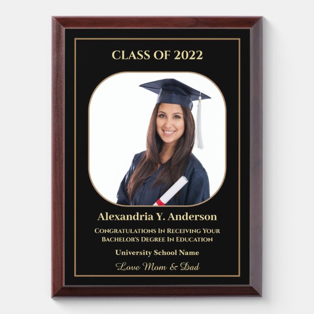 Graduation School Photo Gold Modern Custom Award Plaque (Vertical)