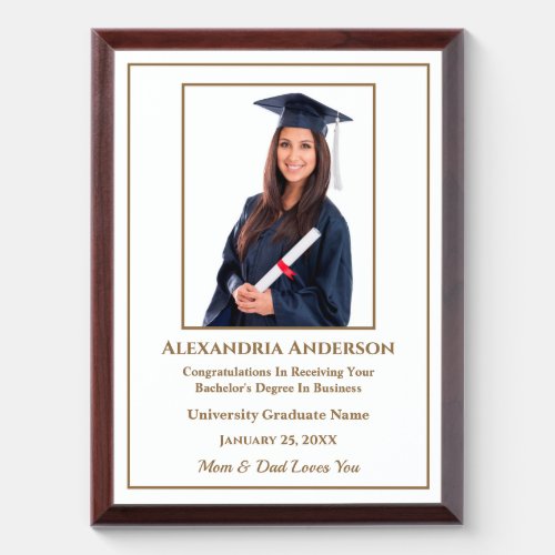 Graduation School Photo Gold Modern Personalize  Award Plaque