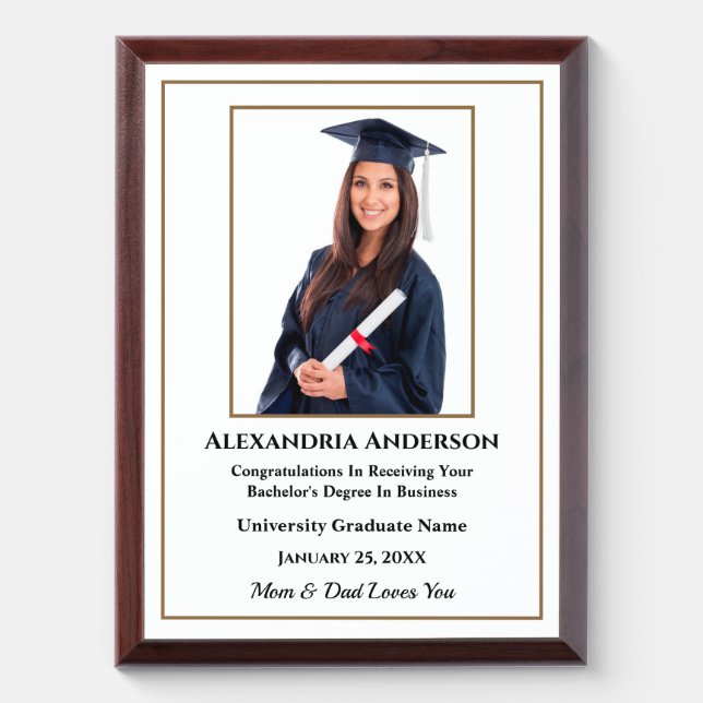 Graduation School Photo Gold Modern Personalize Award Plaque (Vertical)