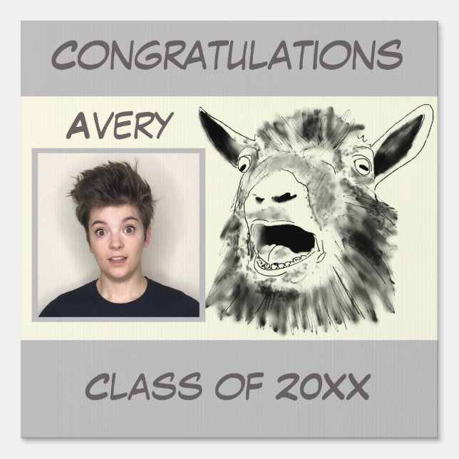 Graduation Screaming Goat Funny Animal Weird Photo Sign (Back)