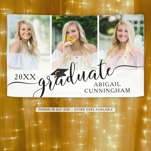 Graduation Script 3 Photo Collage Personalized Banner (Creator Uploaded)