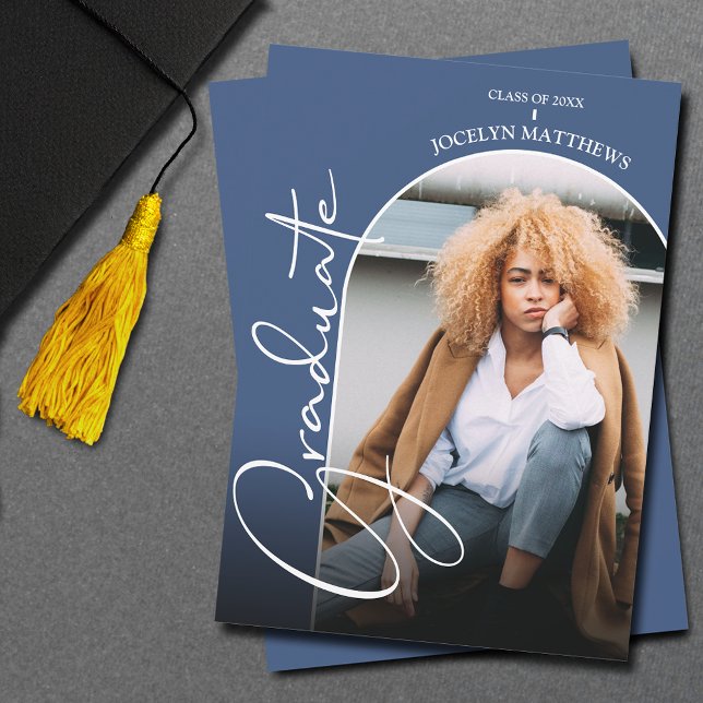 Graduation Script Arch Photo Blue Invitation (Creator Uploaded)