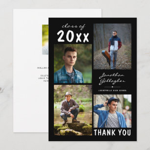 Graduation Script Bold Photo Collage Black Thank You Card