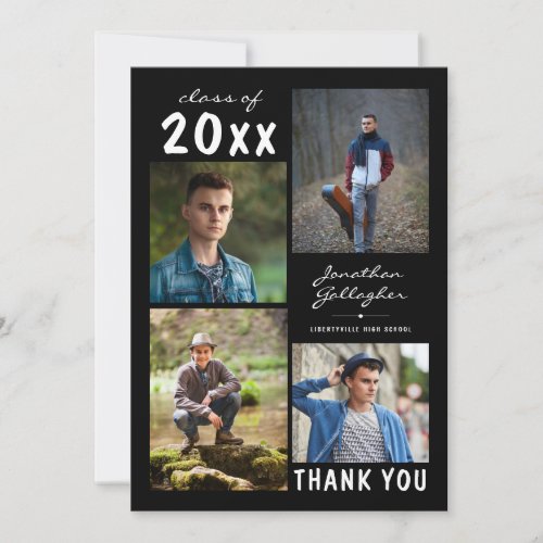 Graduation Script Bold Photo Collage Black Thank You Card