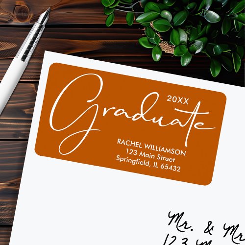 Graduation Script Burnt Orange Return Address Label