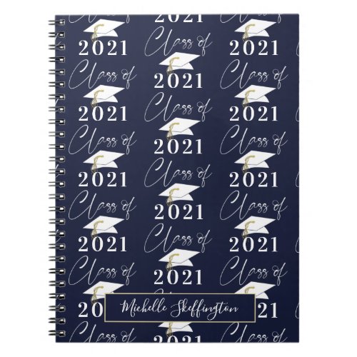 Graduation Script CLASS OF 2021 Pattern Navy Blue Notebook