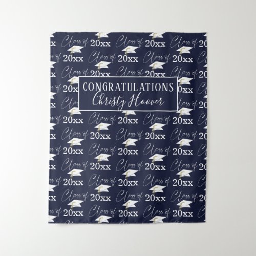 Graduation Script CLASS OF Photo Prop Navy Blue Tapestry