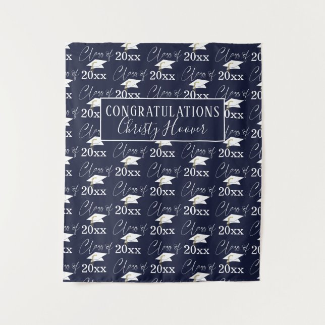 Graduation Script CLASS OF Photo Prop Navy Blue Tapestry (Front)
