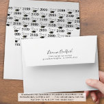 Graduation Script Class Year Return Address Envelope<br><div class="desc">Accent your graduation announcements, invitations and thank you cards with personalized specialty envelopes featuring a preprinted return address on the back flap with a repeating pattern on the inside of their class year and graduation cap in black and white. ASSISTANCE: For help with design modification or personalization, color change, resizing,...</div>