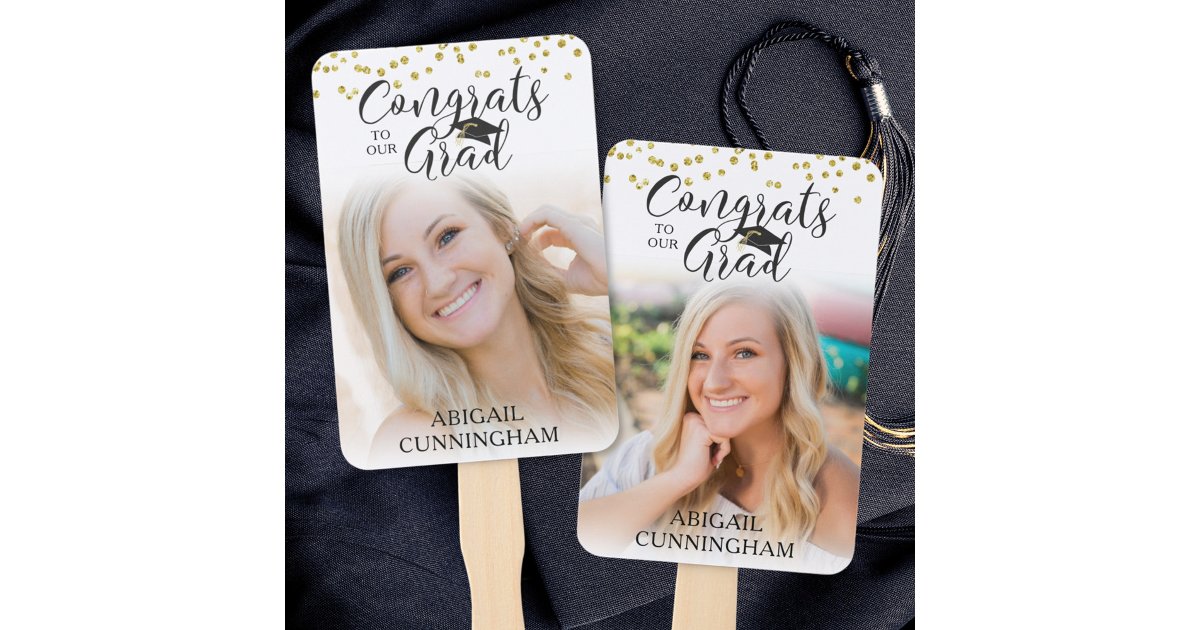 Graduation Script CONGRATS TO OUR GRAD Photo Hand Fan | Zazzle
