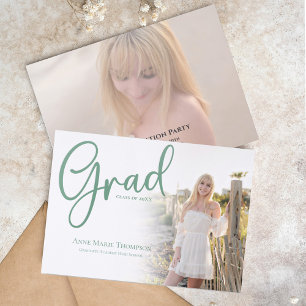 Graduation Script Elegant Green Photo Announcement