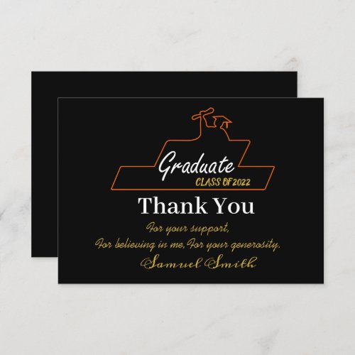 Graduation Script Gold  Black Class of  Thank You Card