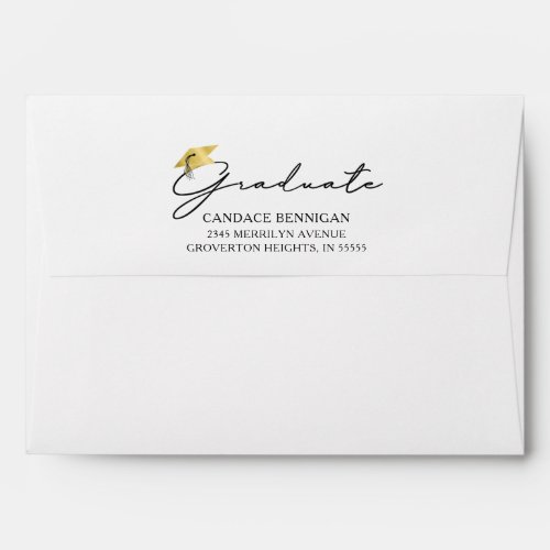 Graduation Script Graduate Black Gold Cap Pattern Envelope