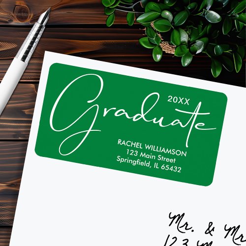 Graduation Script Green Return Address Label