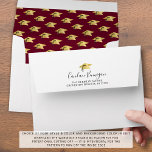 Graduation Script Maroon Gold Cap Pattern Envelope<br><div class="desc">Modern graduation stationery envelopes with faux metallic gold graduation cap and hand lettered script name and address on the back flap and maroon and gold graduation cap pattern on the inside to accentuate your graduate's invitations, announcements or thank you cards. CHANGES: Change the text font style, size, color or placement...</div>