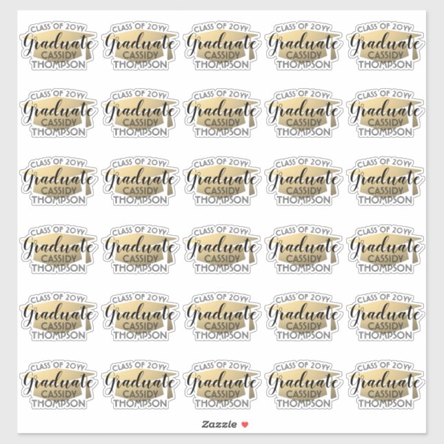 Graduation Script Modern Black and Gold Stickers (Sheet)