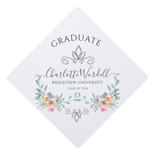 Graduation Script Name Floral Cap Topper (Front)