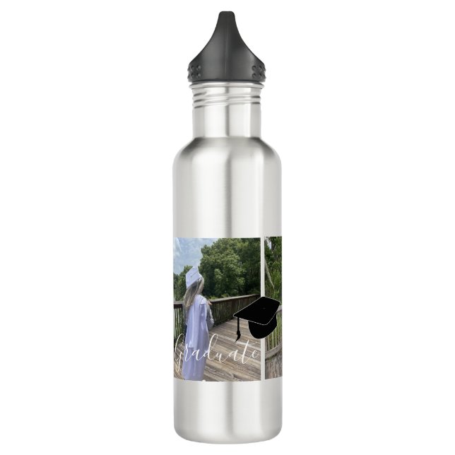 Graduation Script Photo Cap Collage  Stainless Steel Water Bottle (Left)