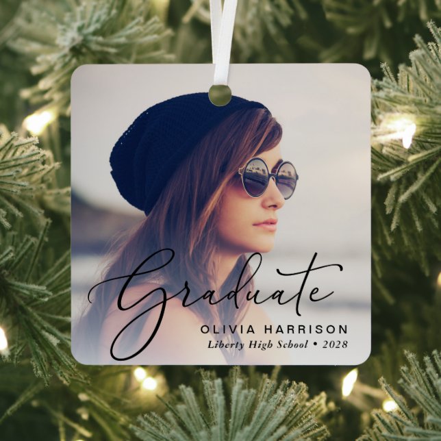 Graduation Script Photo Overlay Metal Ornament (Insitu)