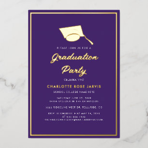 Graduation Script Purple Photo 2023 Party Gold Foil Invitation