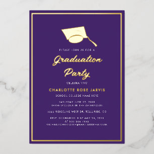 Graduation Script Purple Photo 2026 Party Foil Invitation