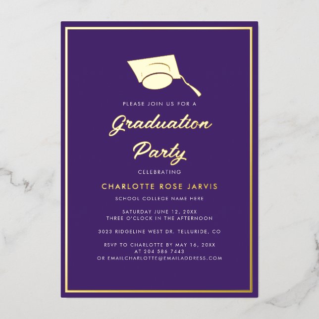 Graduation Script Purple Photo 2026 Party Foil Invitation (Front)