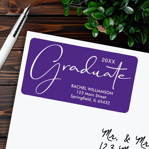 Graduation Script Purple Return Address Label