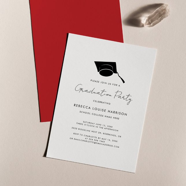 Graduation Script Red Elegant Grad 2026 Party Invitation (Graduation 2024 Party Grad Cap Red Invitation)