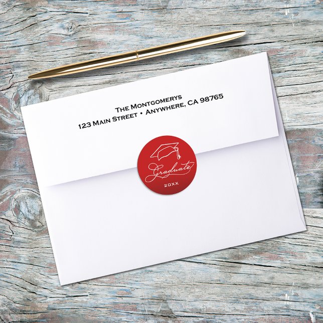 Graduation Script Red Envelope Seal (Graduation script and grad hat on red envelope seals)