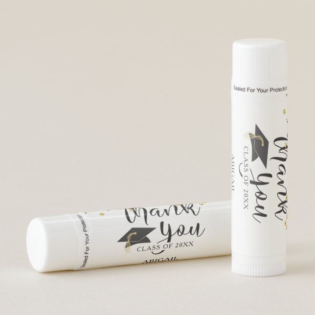 Graduation Script THANK YOU Gold Glitter Favor Lip Balm (Front)