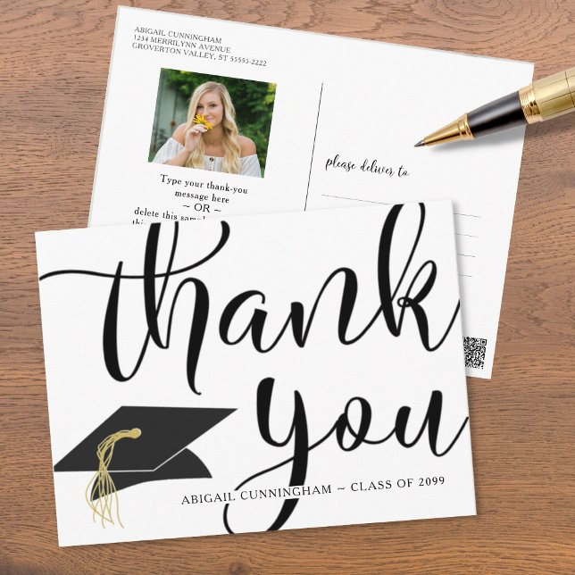 Graduation Script Thank You Photo Postcard (Creator Uploaded)