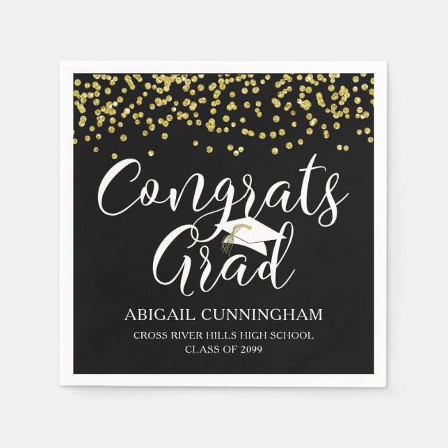 Graduation Script Typography CONGRATS GRAD Black Napkins (Front)