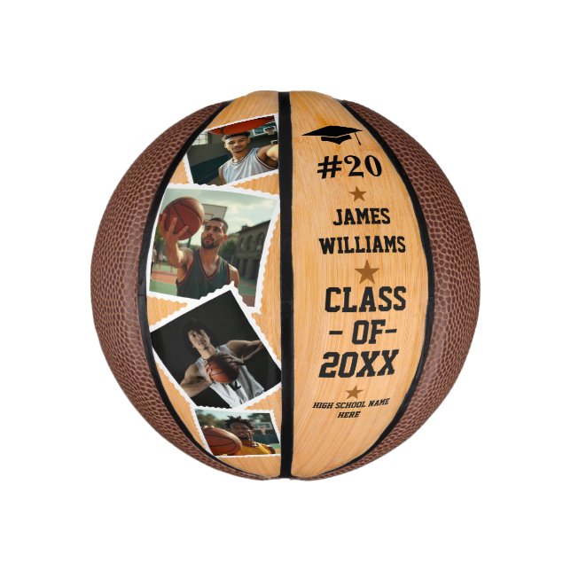 Graduation Senior Custom Name, Number & 4 Photos Mini Basketball (Vertical)