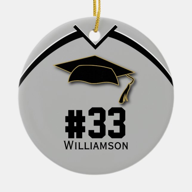 Graduation Senior Football Player Silver Gray Ceramic Ornament (Front)