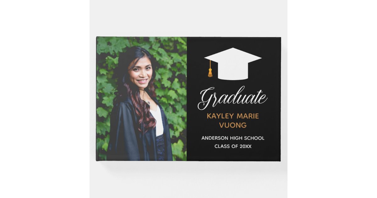 Graduation White Scrapbook, Guest Book Or Photo album With Gold Script