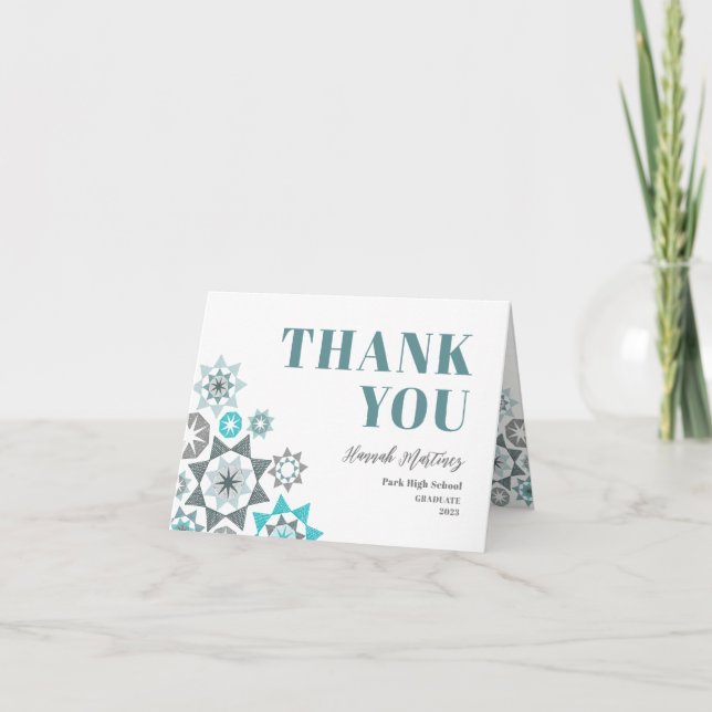 Graduation Shapes Tropicana Teal Folded Thank You Card (Front)
