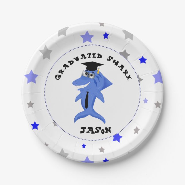 Graduation Shark party Paper Plates (Front)